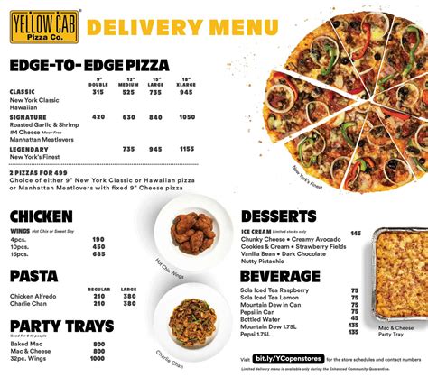 Yellow Cab menu delivery .